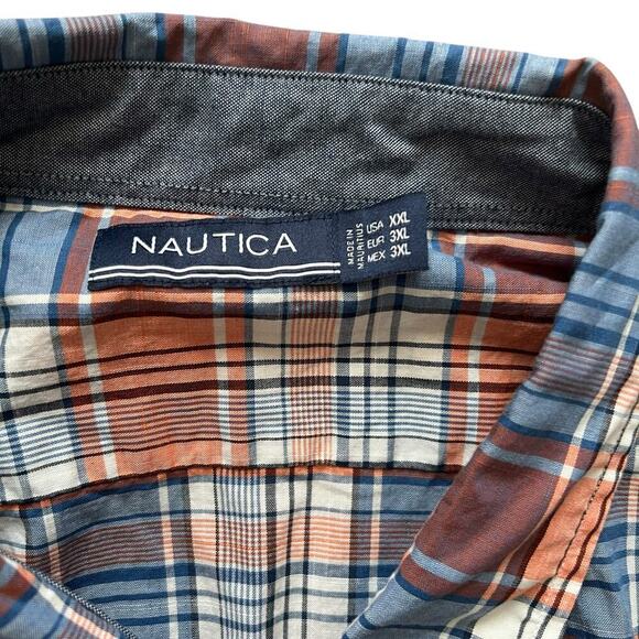 Nautica Men's Plaid 100% Cotton Short Sleeve Button Up Orange Size XXL NWT - Picture 3 of 8